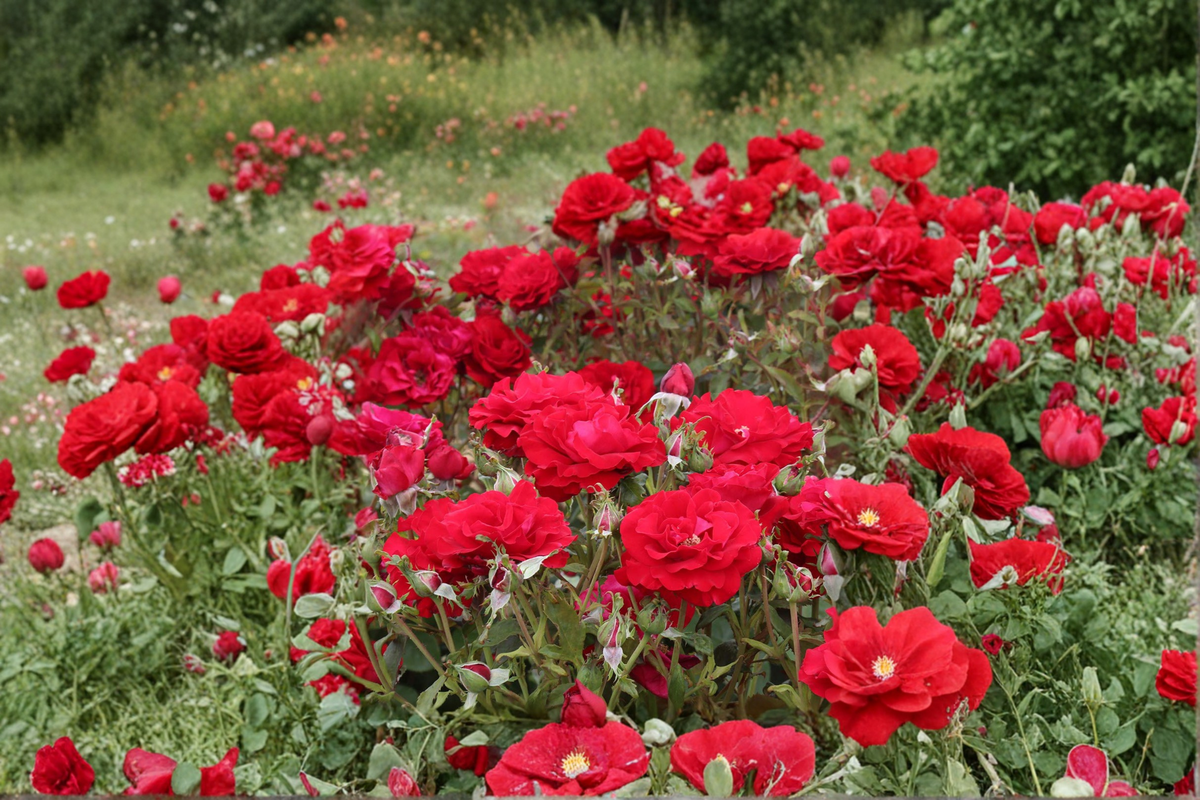 Red Drift Rose Plant 2 Gal - Low Growing Ground Cover with Bright Red Blooms - Rosa ‘Red Drift’ for Landscaping