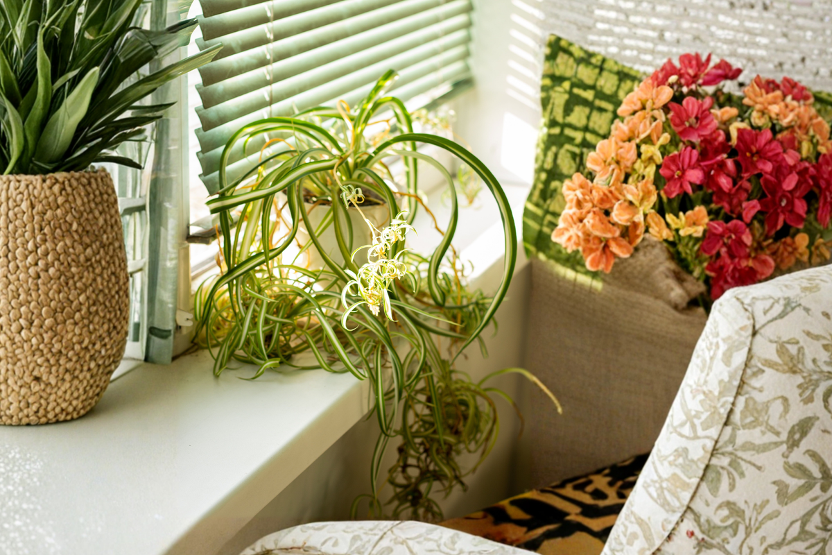 Curly Spider Plant 'Swirl Ribbon' in 6-Inch Pot - Chlorophytum comosum - Variegated Green and Cream Foliage Houseplant