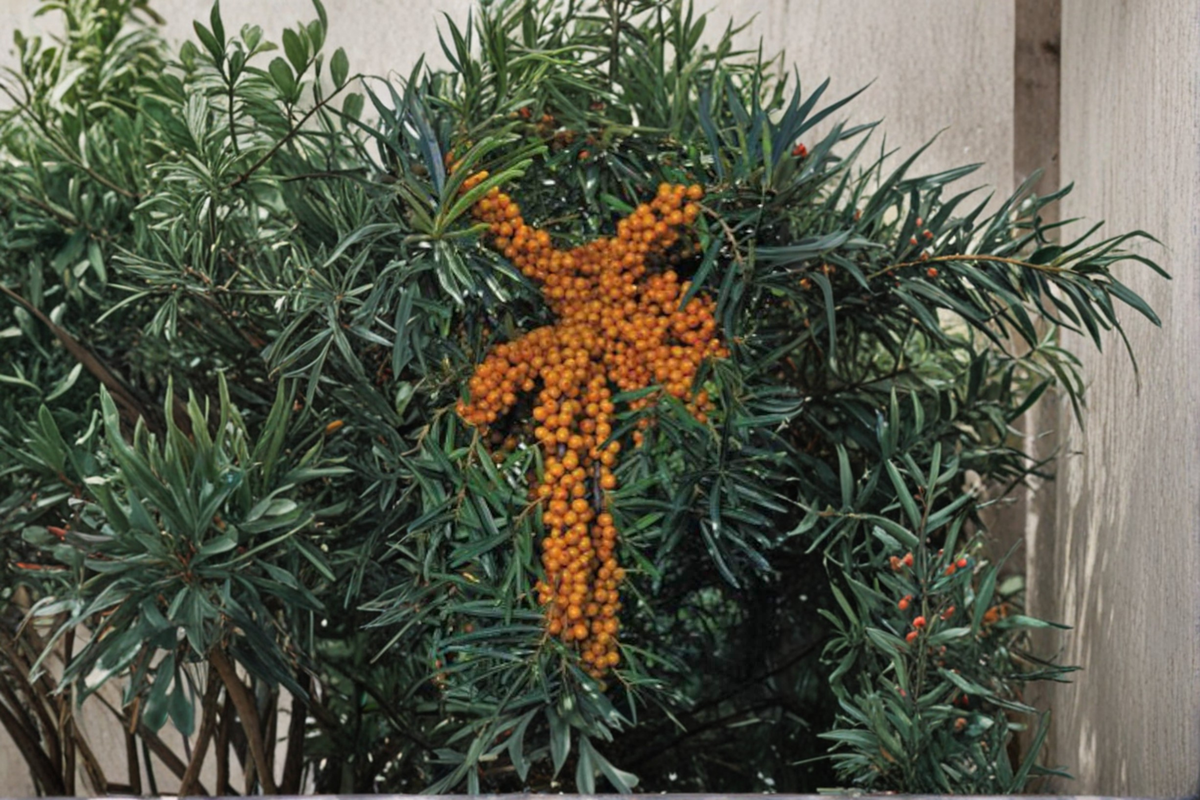 Titan Sea Berry Plant - 1 Gallon Potted Female Sea Buckthorn Shrub - Hippophae rhamnoides - Hardy Landscape Edible Plant