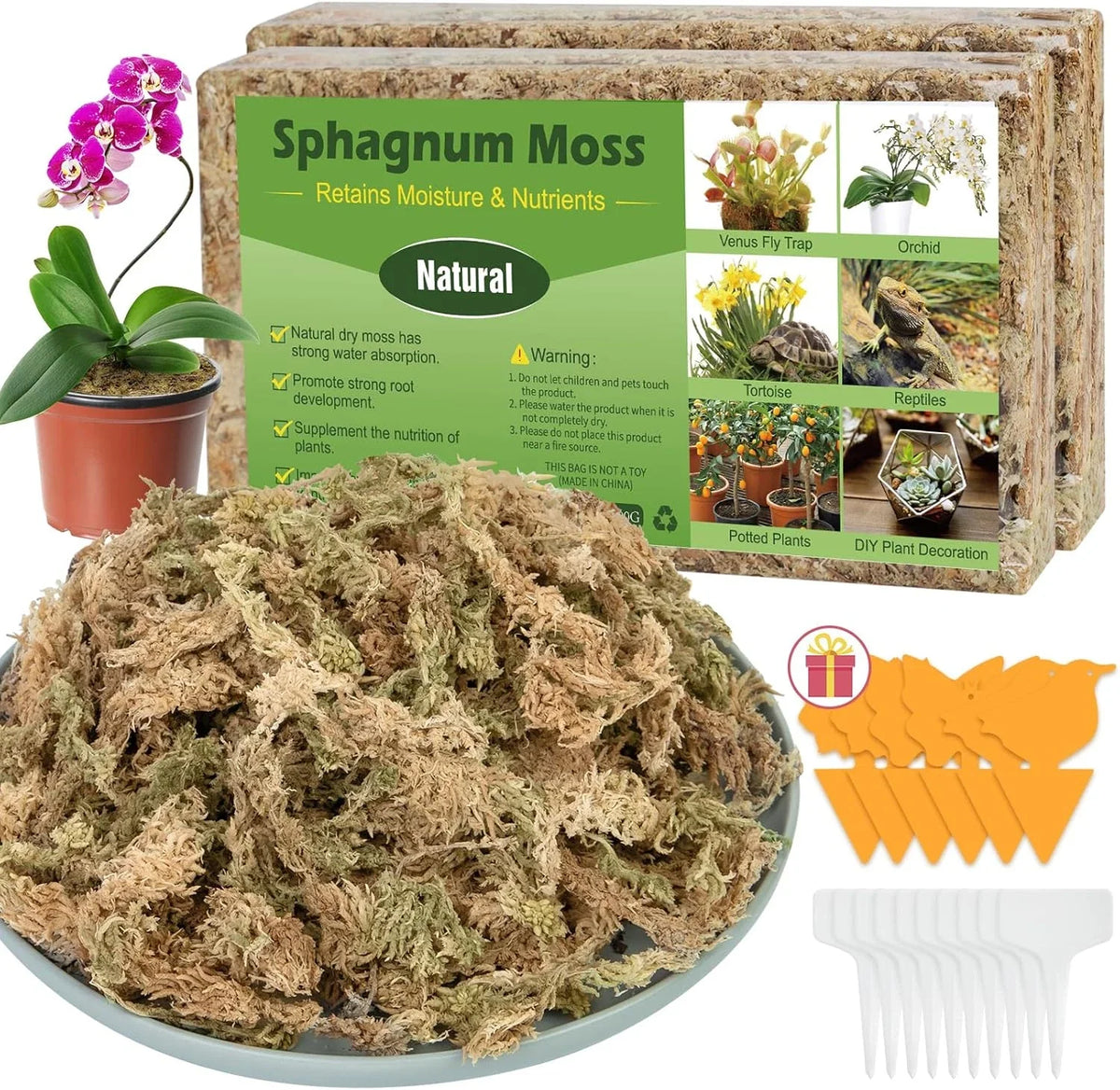Sphagnum Moss 50QT for Plants & Reptiles, Natural Orchid Potting Medium, Sphagnum spp., Excellent Moisture Retention