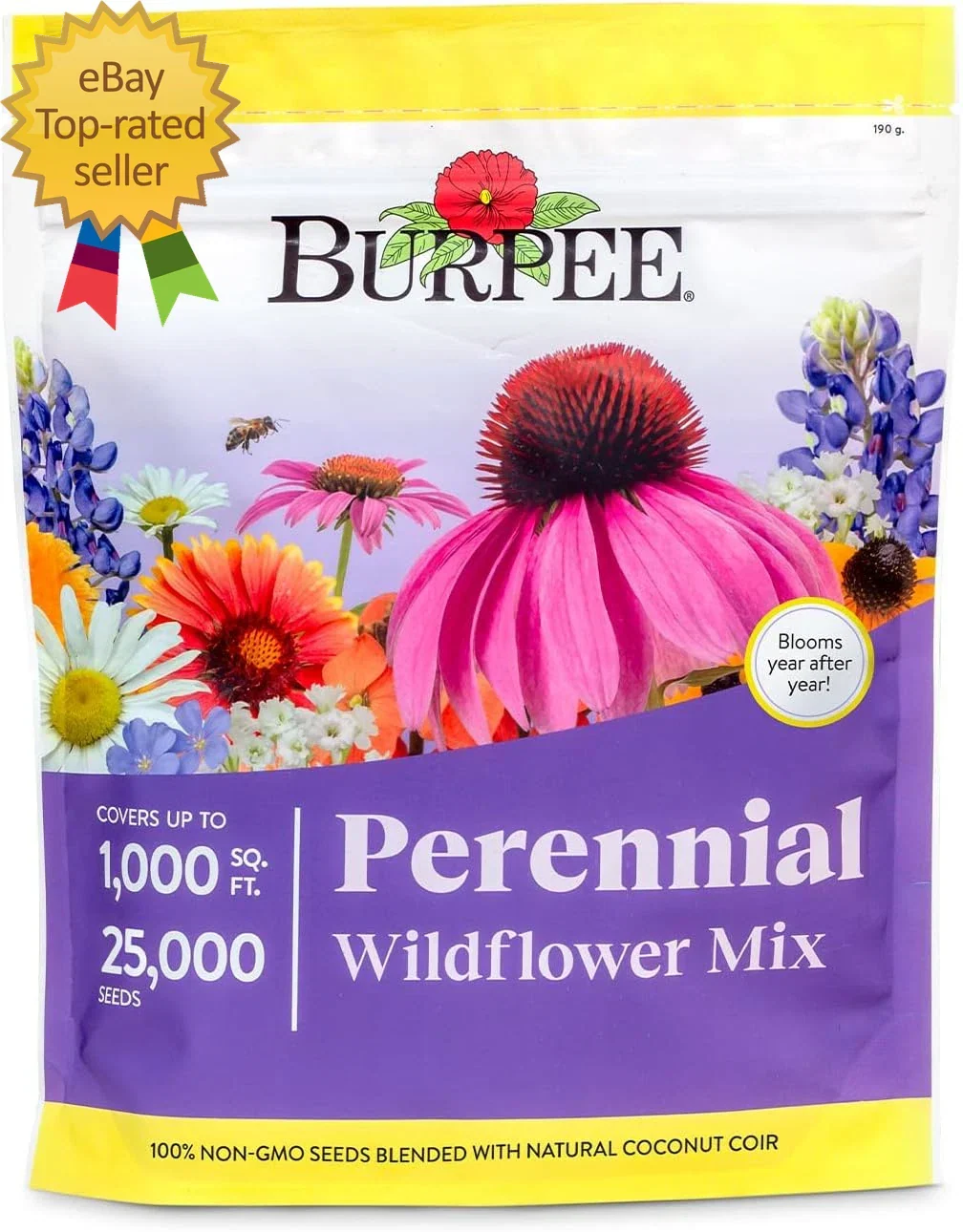 Wildflower Seed Mix 25,000 Bulk Non-GMO Pollinator Flower Seeds - 18 Varieties for Bees & Butterflies, Various