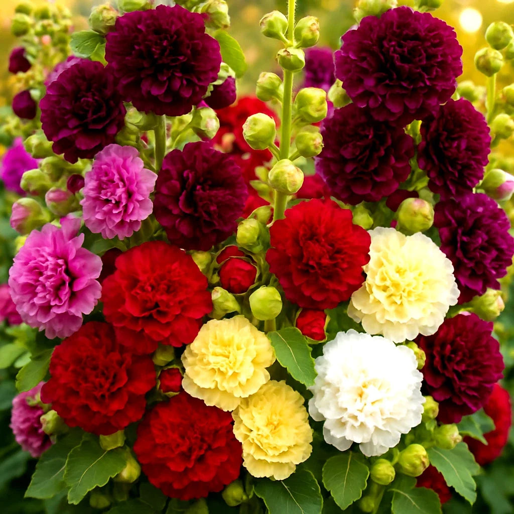 Hollyhock Seeds - Autumn Mix - 200+ Colorful Flowers - Alcea rosea - Attracts Hummingbirds & Bees - Easy to Grow