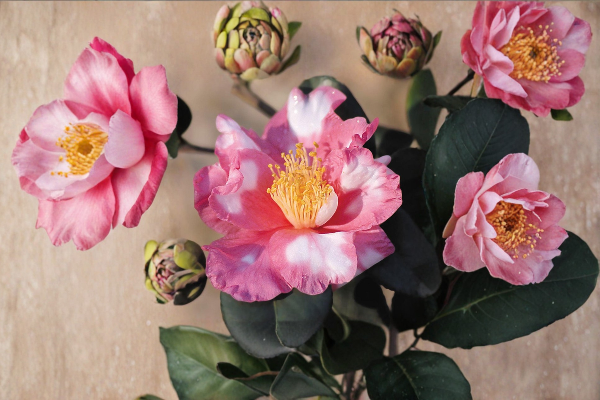 Variegated Camellia Plant 1 Gallon Pink White Evergreen Shrub Camellia japonica 'Charlean' for Shade Gardens