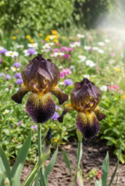 Bearded Iris Seeds - 45 Seeds - Golden Midnight Veined - Black Yellow Ruffled Blooms - Iris germanica