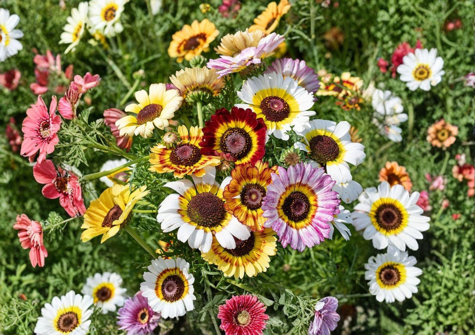 Painted Daisy Mix Seeds | Bright Colorful Large Blooms Garden Seeds | Chrysanthemum Carinatum Flower Seeds