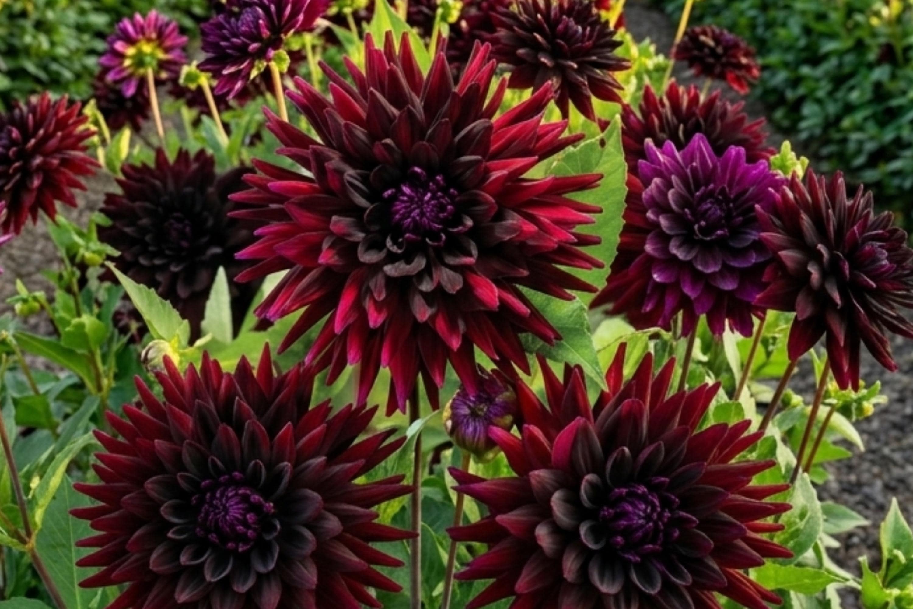 Cactus Dahlia Bulb Clump – Black Narcissus Deep Red Flower Tuber for Garden, Border, Container Planting