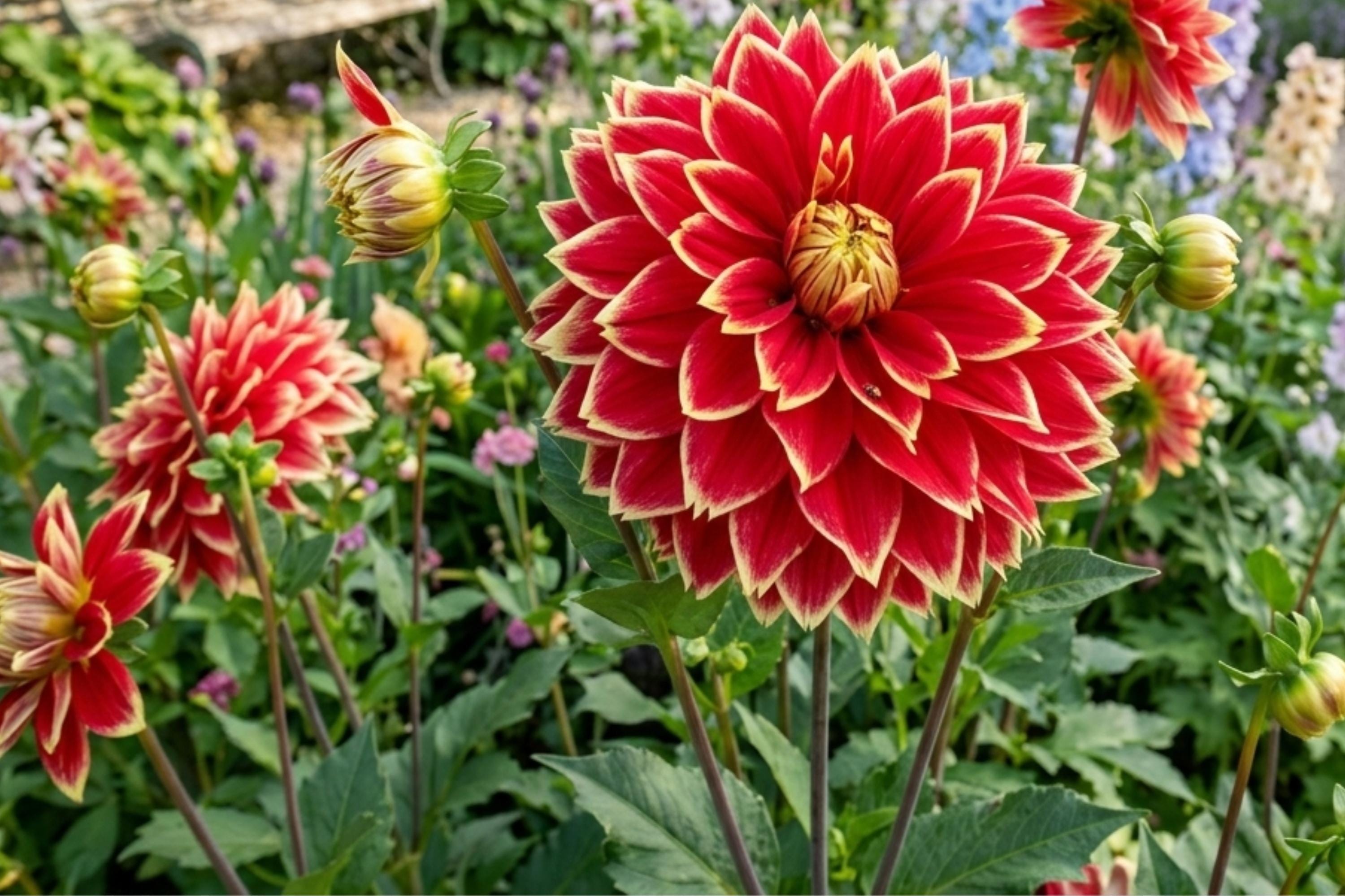 Giant Dinner Plate Dahlia Bulb Clump - Dutch Carnival Variety - Colorful Flowering Dahlia (Dahlia pinnata)