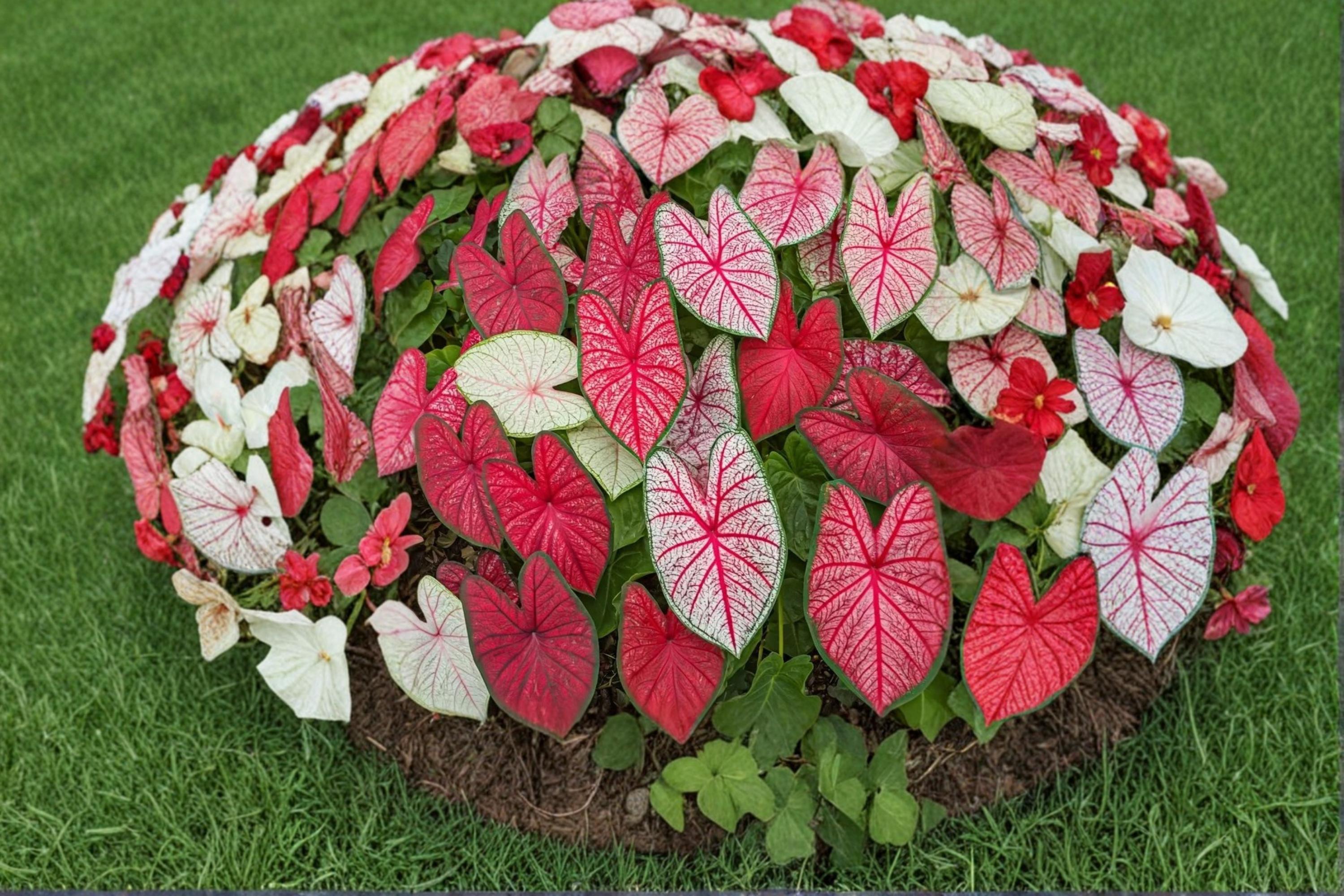 Fiesta Caladium Bulbs – Caladium bicolor – Colorful Shade Foliage Plant – Tropical Ornamental Bulbs for Garden & Containers