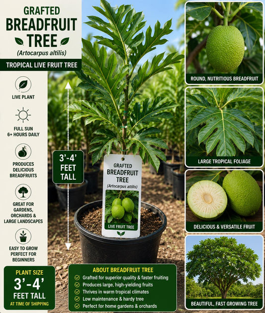 Grafted Breadfruit Tree – 3–4 Feet Tall – Artocarpus altilis – Tropical Fruit Tree for Edible Gardens
