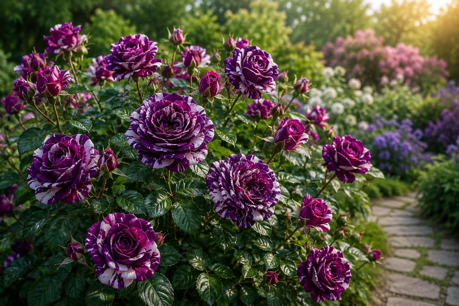 20pcs Scented Jewel Purple & White Rose Seeds, Floribunda Rosa spp., Fragrant Garden Flowers, Easy to Grow