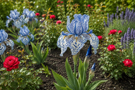 Bearded Iris Seeds - Blue and White Speckled Blooms - Iris germanica - Garden Flower Seeds for Borders, Beds, and Pollinator Attraction
