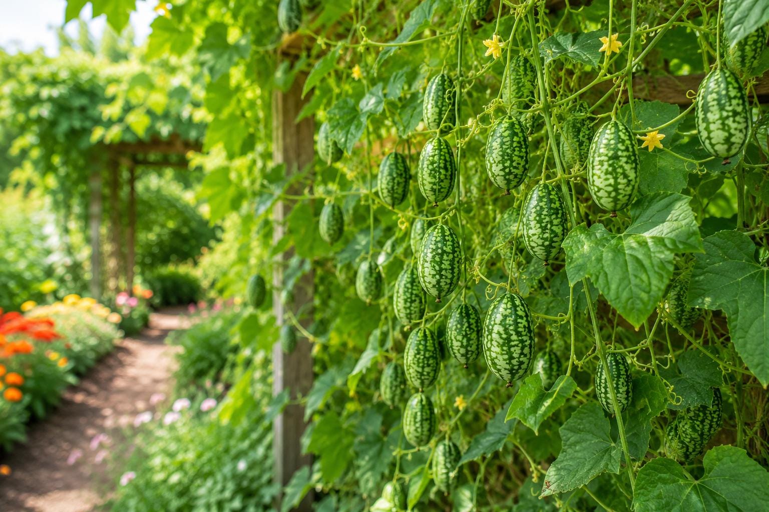 Mexican Sour Gherkin Seeds - 100 Count Cucamelon Vine, Melothria scabra, Easy to Grow, Compact Climbing Plant for Containers and Gardens