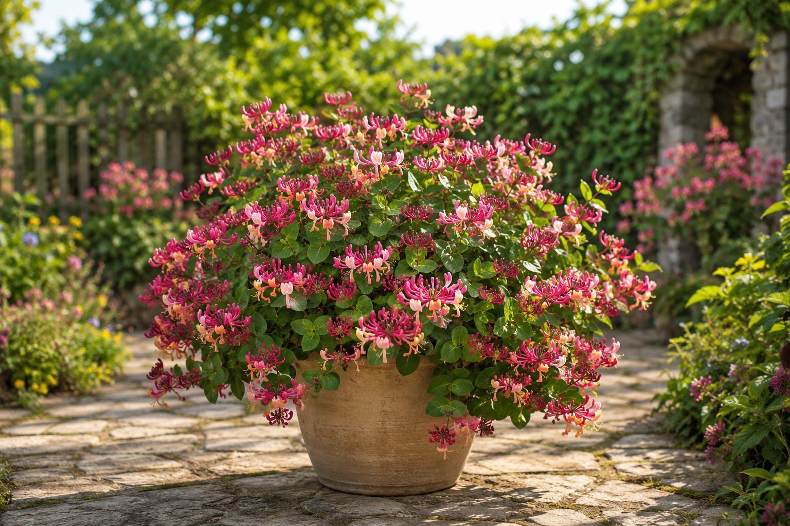 Honeysuckle Vine Starter Plant Peaches & Cream Lonicera periclymenum Rooted for Garden Trellis Fences