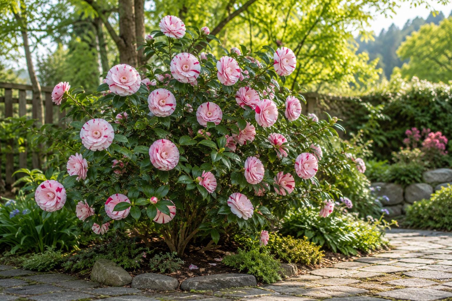 Live Camellia Japonica Starter Plant - LA Peppermint Bicolor Bloom, Flowering Shrub, Garden or Container Plant, USA Seller