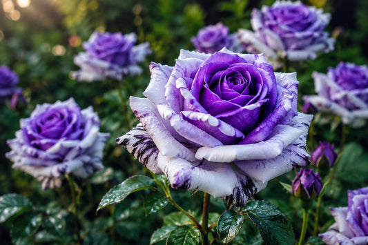 Rare Twin Rose Seeds - 20pcs Purple and White Variegated Rosa spp. for Garden, Borders, Containers