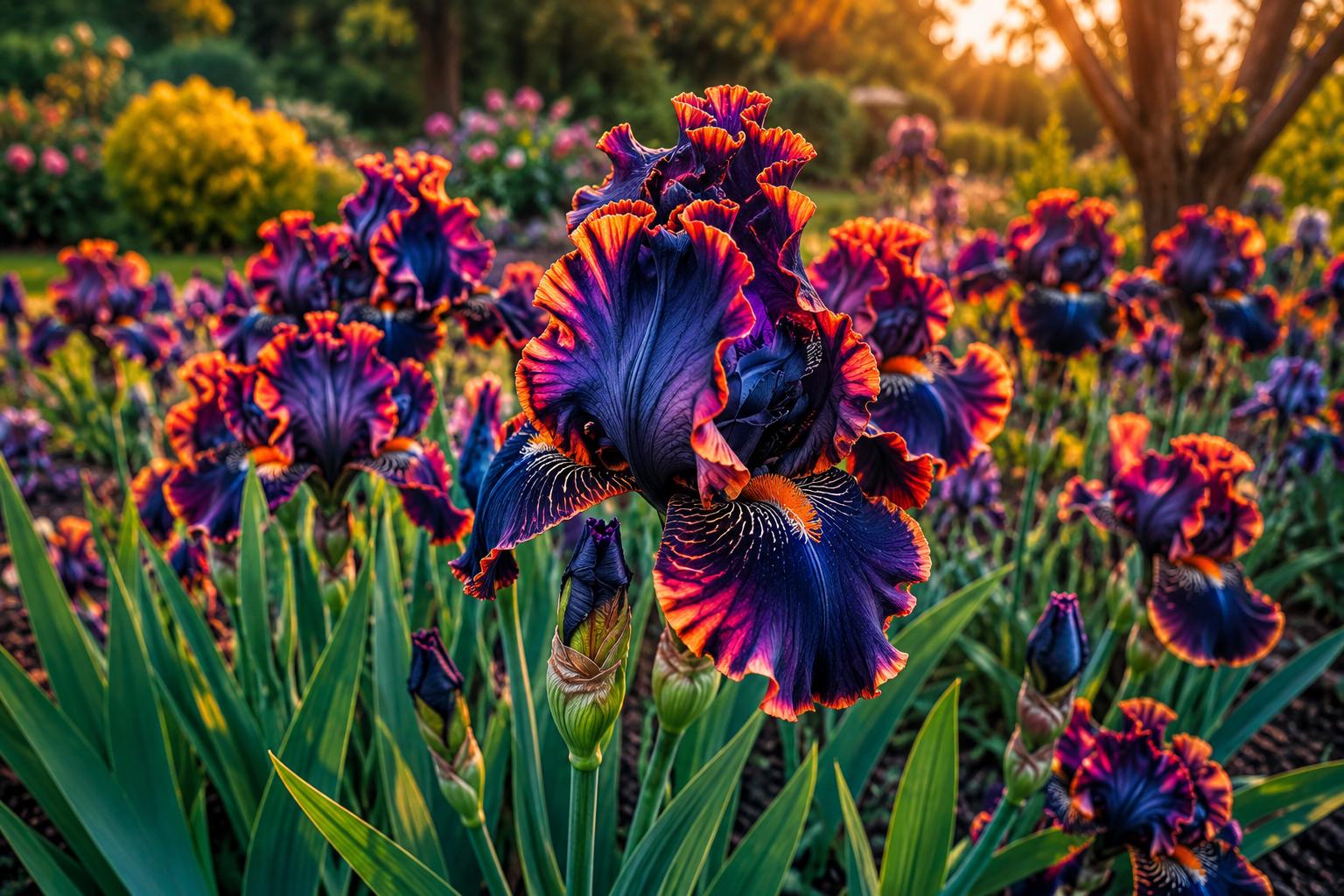 Black Bearded Iris Seeds - 35 Pack, Deep Purple-Orange Blooms, Iris germanica, Drought-Tolerant, Garden Flower Seeds