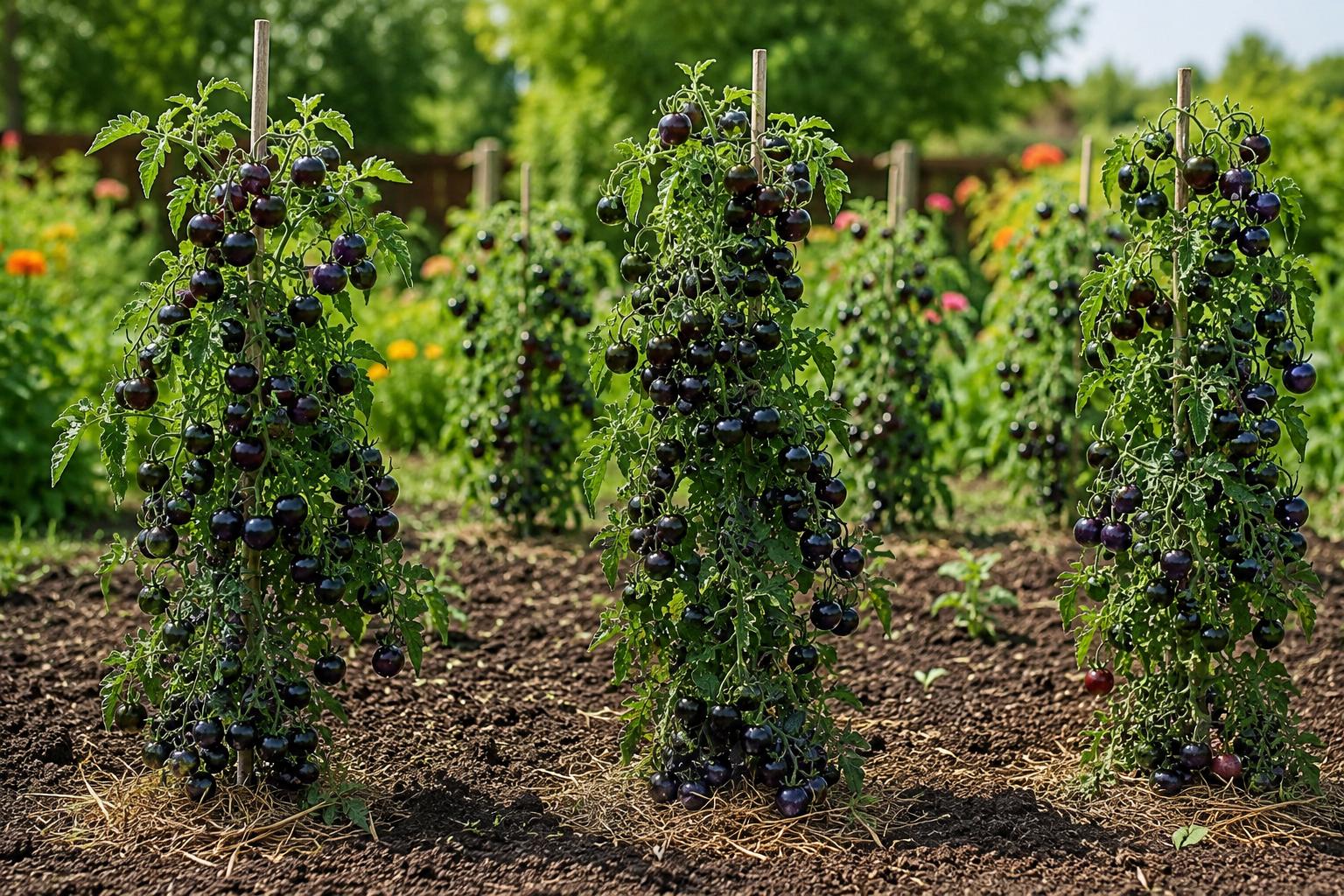 European Black Cherry Tomato Seeds - 100pcs Heirloom Non-GMO Solanum lycopersicum for Container Garden, Salad, and Gourmet Dishes