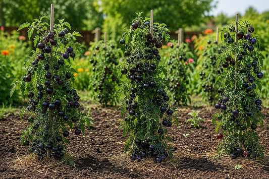 European Black Cherry Tomato Seeds - 100pcs Heirloom Non-GMO Solanum lycopersicum for Container Garden, Salad, and Gourmet Dishes