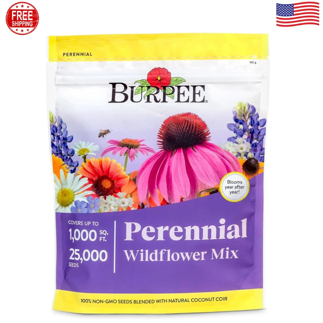 Wildflower Seeds Bulk 25,000 Count Non-GMO Mix 18 Varieties Pollinator-Friendly Various Species