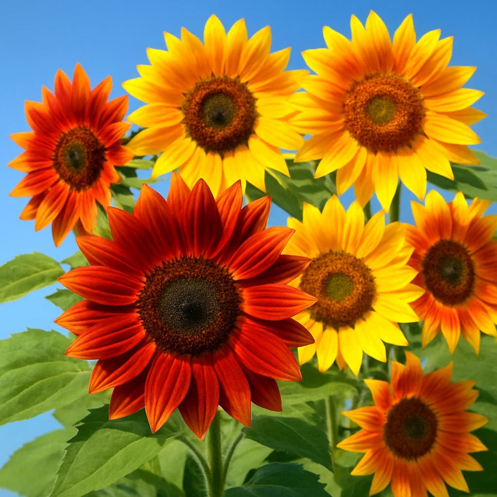 Autumn Beauty Sunflower Seeds - 100 Pack - Helianthus annuus - Bee & Bird Magnet - Vibrant Mix of Yellow, Orange, Red Blooms