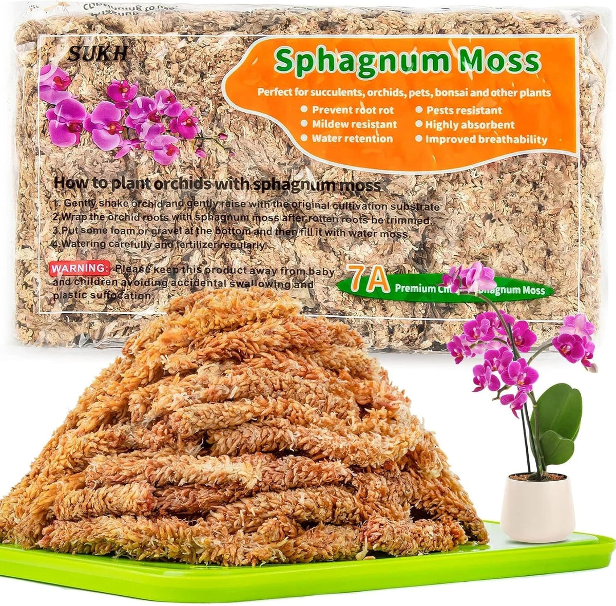Sphagnum Moss 3 Oz - Dried Long Fiber Sukh Peat Moss for Orchids & Houseplants - Sphagnum spp.