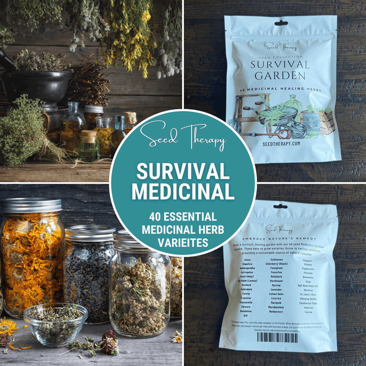 Survival Medicinal Herb Garden Kit - 40 Essential Varieties for Home Remedies - Herbal Plants Collection